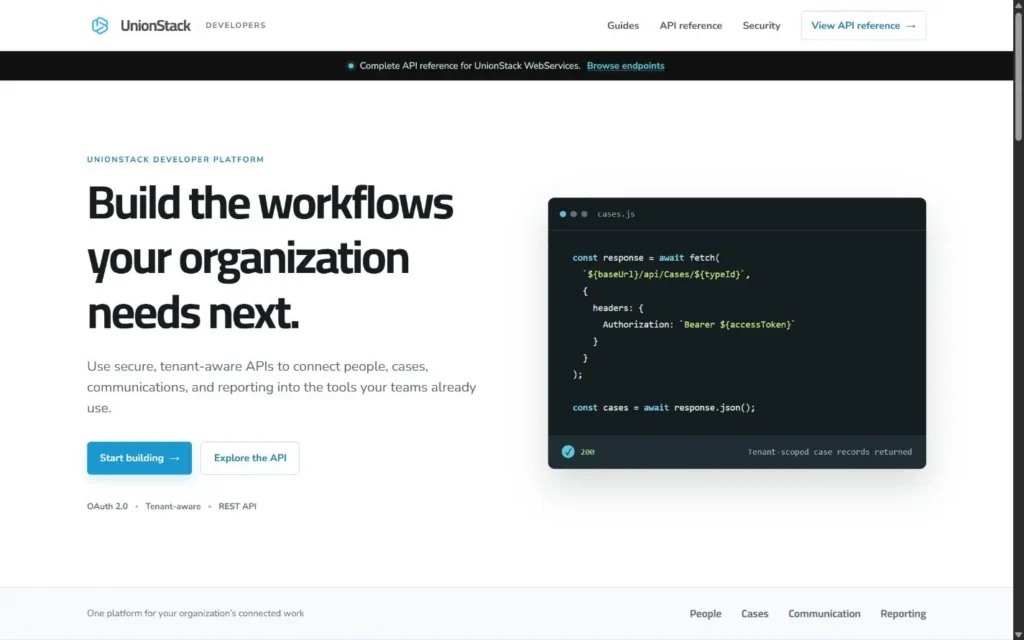 UnionStack developer integration configuration and public API documentation