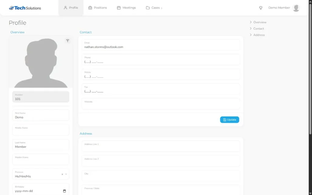 UnionStack person contact and location details using fake data