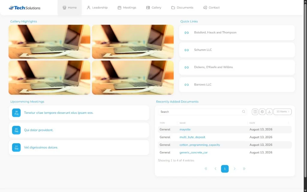 UnionStack 2.0 public union site populated with fake meetings and documents