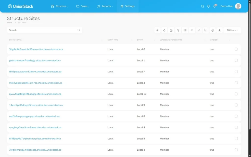 UnionStack Site branding and domain settings using a fake local